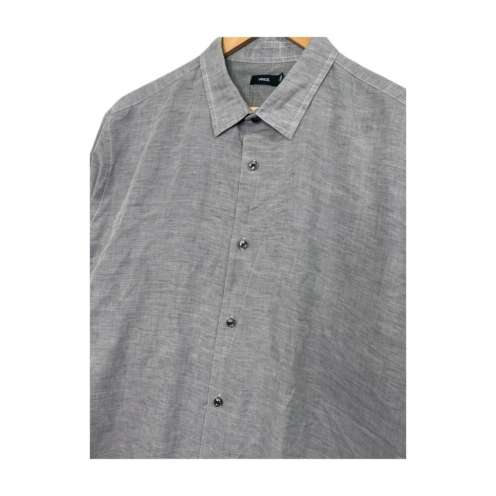 Vince Shirt Mens Extra Large Gray Linen Button Up Preppy Casual Lightweight - Picture 3 of 8